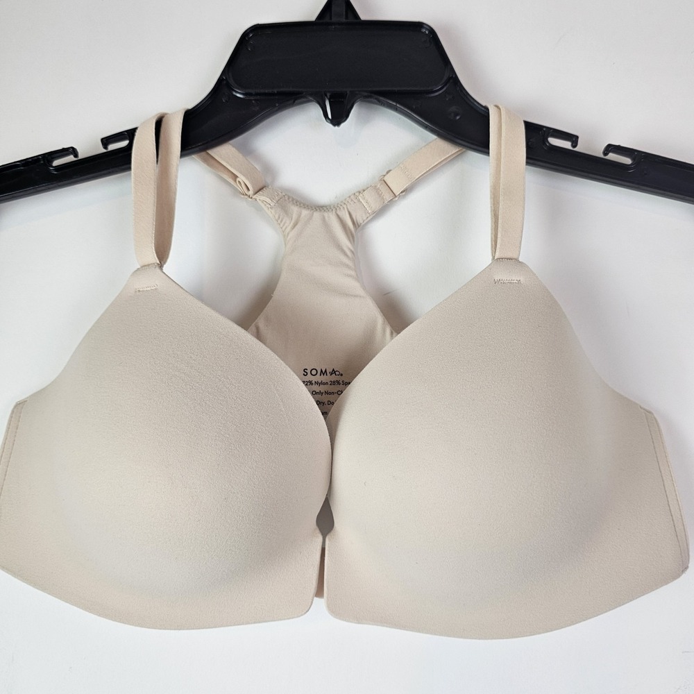 Soma Enbliss Racerback Bra Size 34B Comfort Beige Everyday Front Close Lined